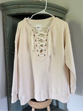 Aerie Lace-Up Cream Women's Pullover Top Oversized Small